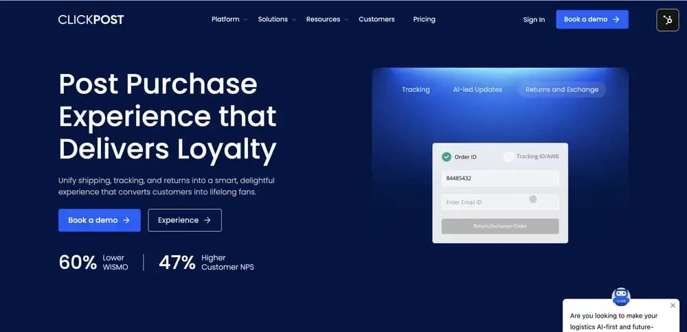 ClickPost homepage